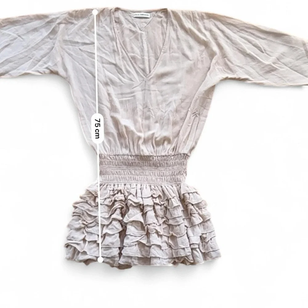 Ulla Johnson 100% Silk Piera Pleated Ruffled Matte Satin Drop Waist Dress Size 0 - Picture 14 of 16